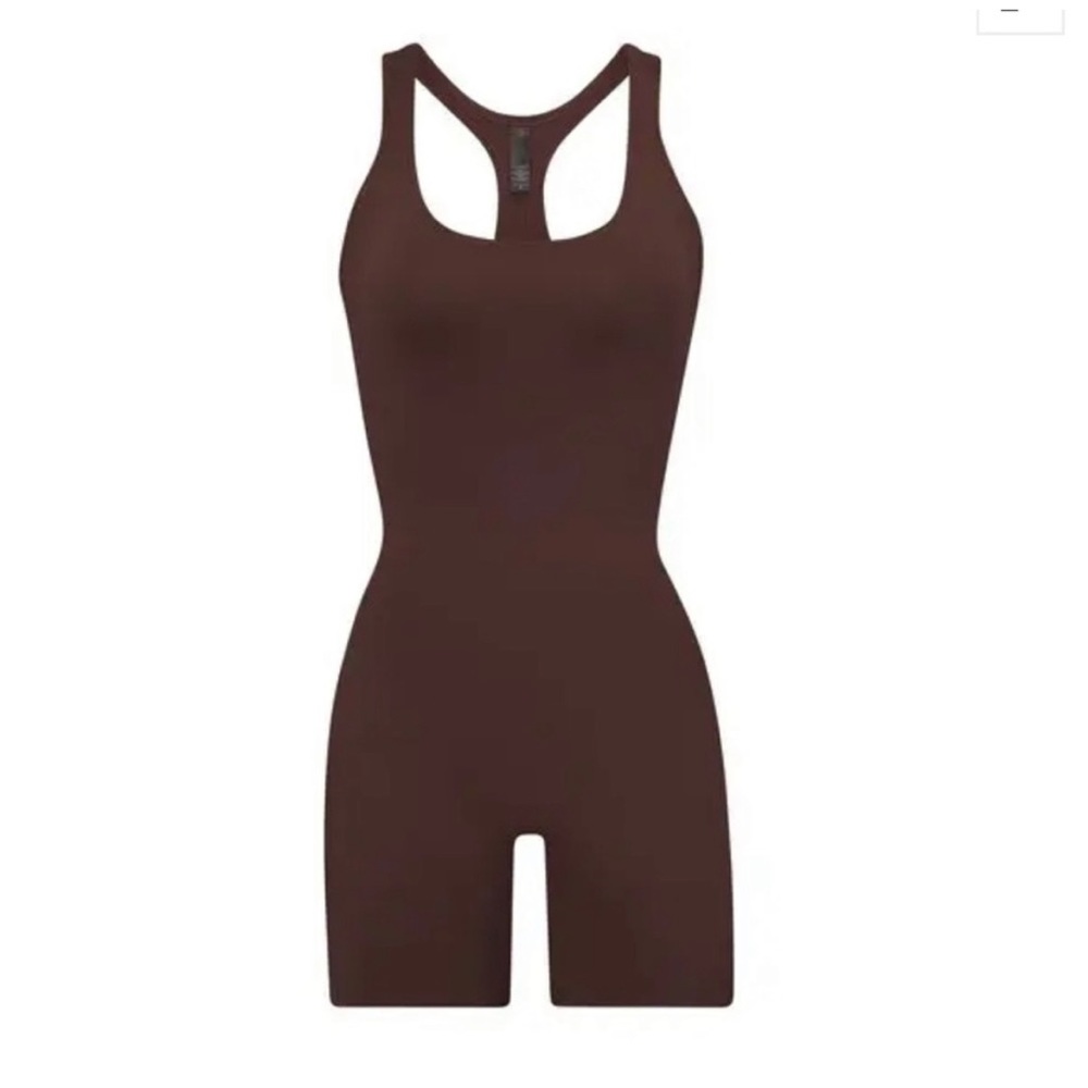 SKIMS Brown Racerback One-Piece Swim Romper
